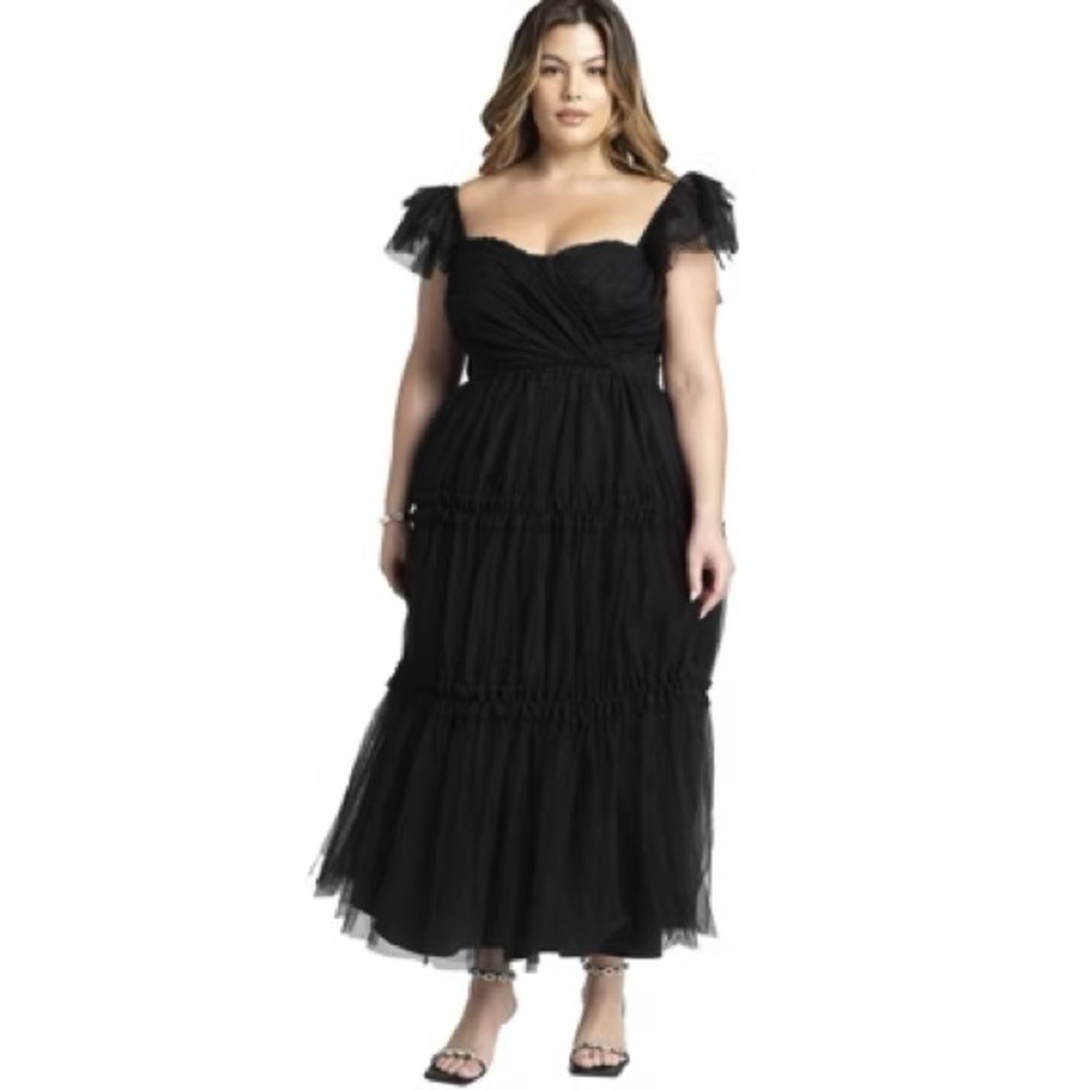 Eloquii Black Off-Shoulder Tulle Dress